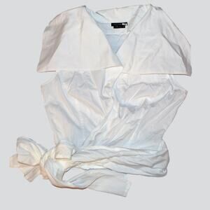 Sonia Speciale IT 48 US L or XL women's white wrap tie waist blouse